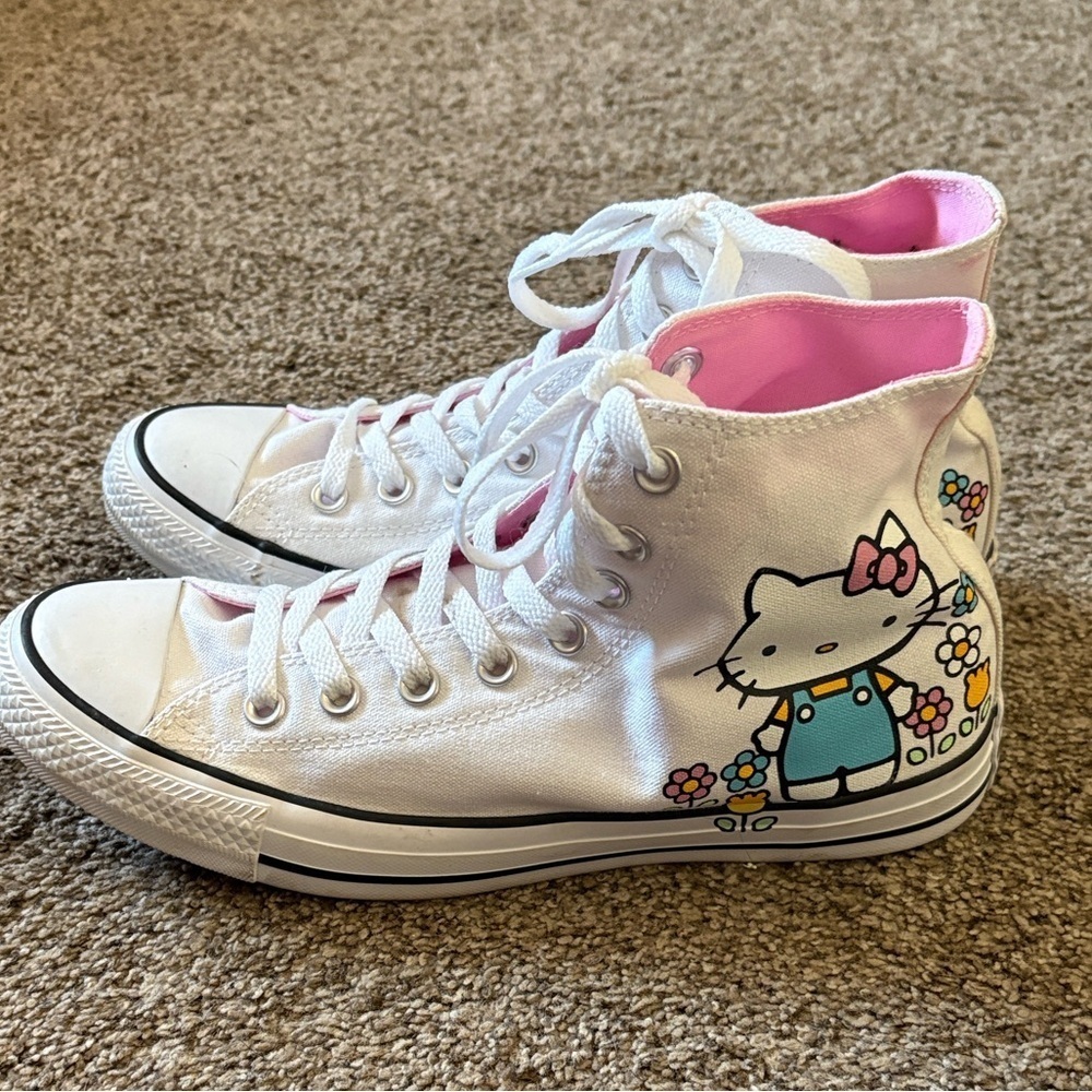 Converse X Hello Kitty White and Pink Kids High-Top Sneakers